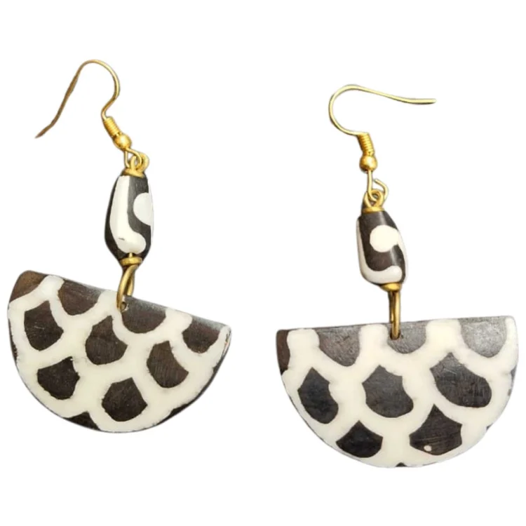 Jorova Fan-Shaped Print  Bone Earring