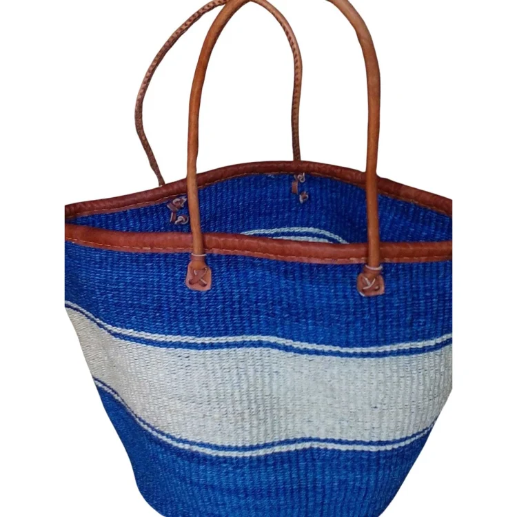 Jorova sisal basket open with leather rim and handles