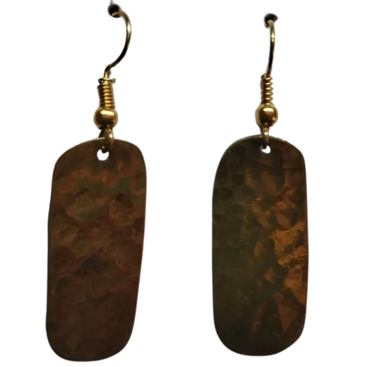 Jorova rectangle-shaped hammered disc brass earrings
